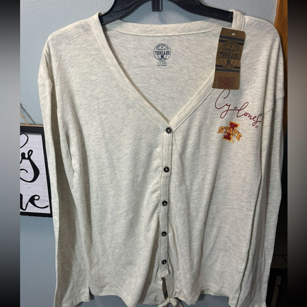 Iowa State Cyclone Long Sleeve Tie Front Shirt NWT Size S